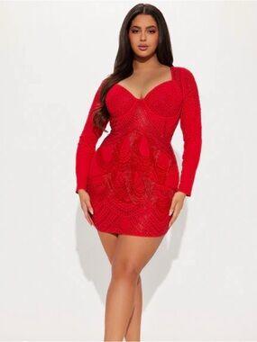 Fashion Nova Red Long-Sleeve Bodycon Mini Dress
